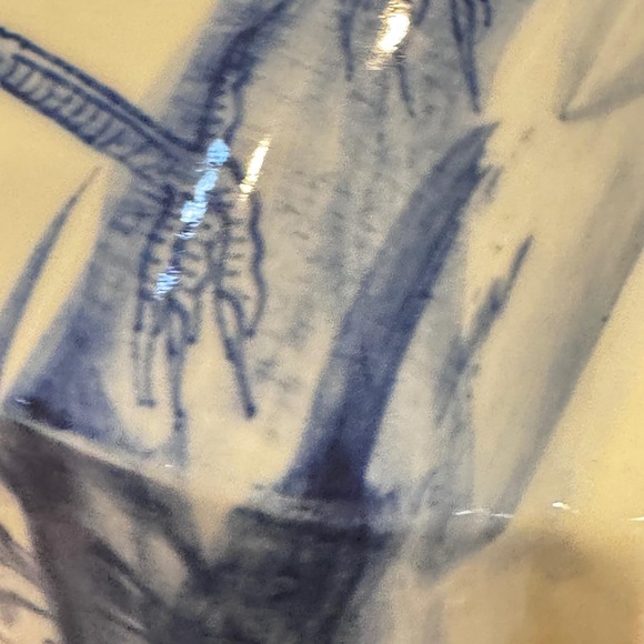 Vintage Blue White Ceramic Vase Crane Bird Asian Hand Painted Thailand